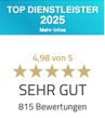 Auszeichnung von ProvenExpert Top Dienstleister 2025 bewertet mit Sehr Gut aus über 815 Bewertungen